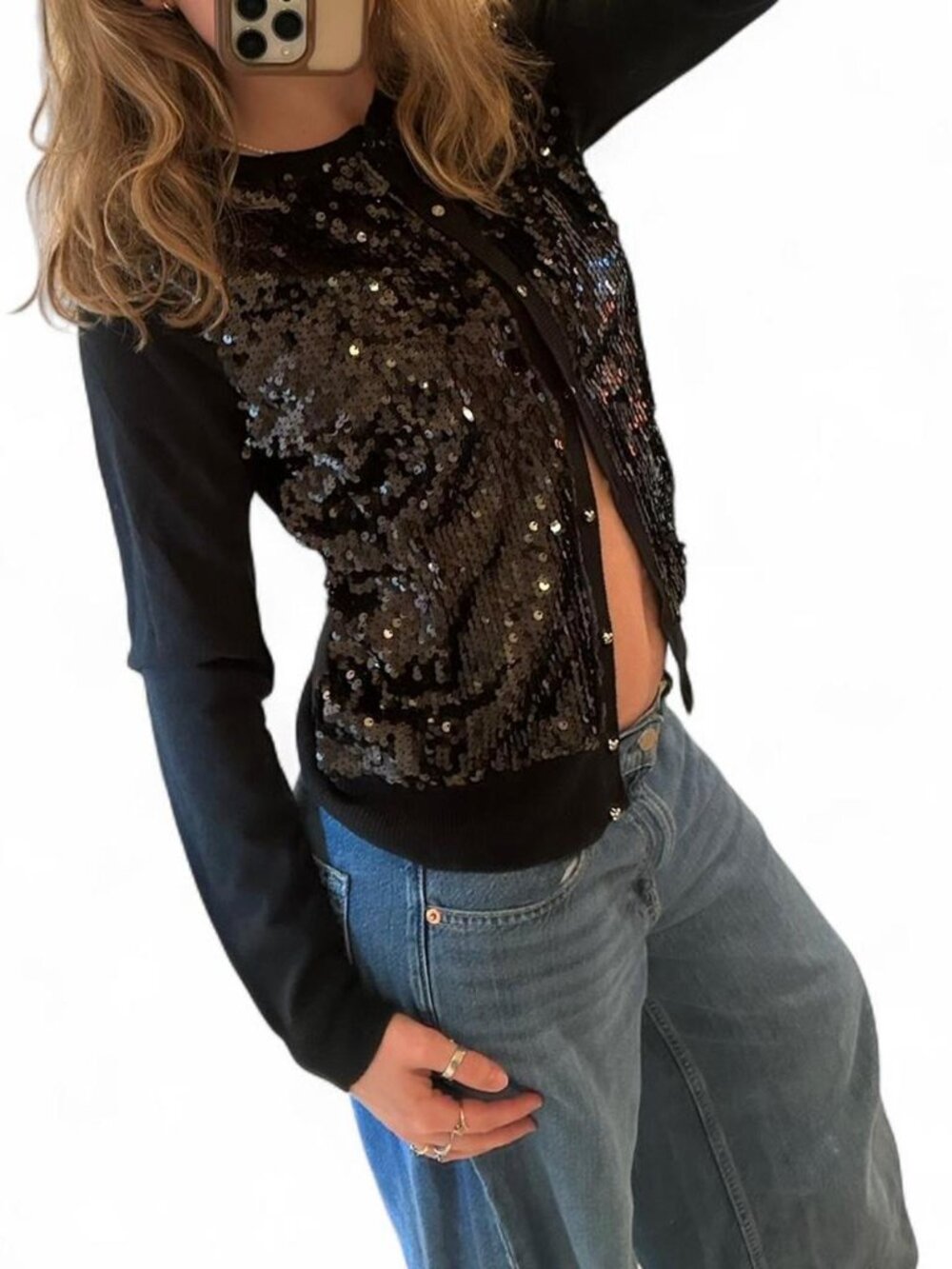 new york & company black sequin sweater with sequins